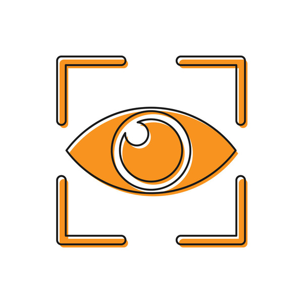 Оранжевый глаз сканирования значок изолирован на белом фоне. Сканирующий глаз. Символ проверки безопасности. Знак кибер-глаза. Векторная миграция
 - Вектор,изображение