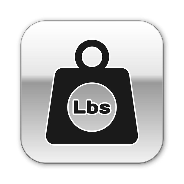 Black Weight pounds icon isolated on white background. Pounds weight block for weight lifting and scale. Mass symbol. Silver square button. Vector Illustration - Vector, Image