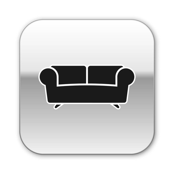 Чорний диван ікона ізольований на білому фоні. Срібна квадратна кнопка. Векторна ілюстрація - Вектор, зображення