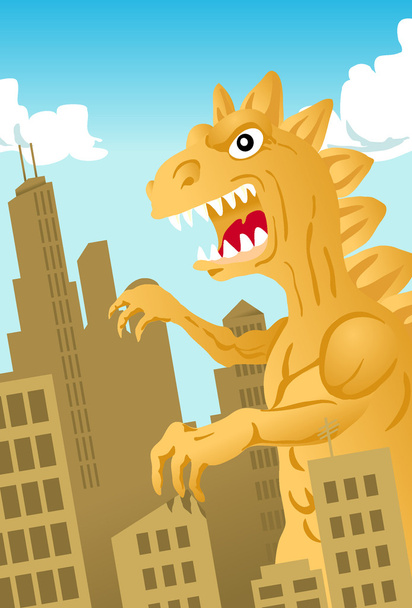 Dinosaur Monster Attacking a City - Vector, Image