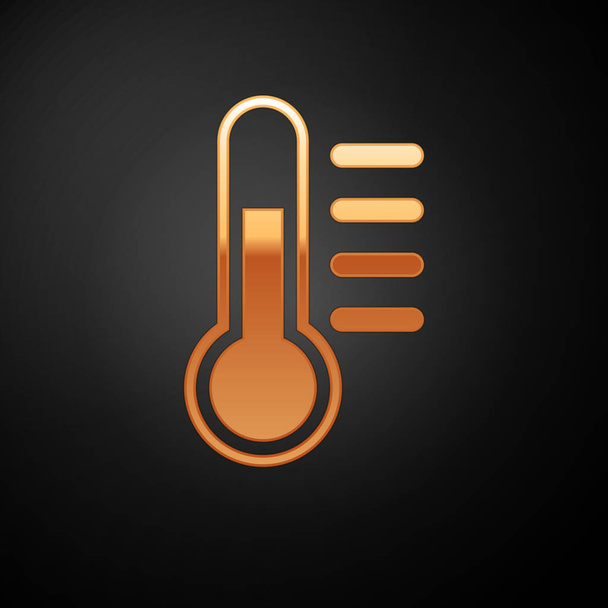 黒の背景に隔離されたゴールド温度計アイコン。ベクトルイラストレーション - ベクター画像