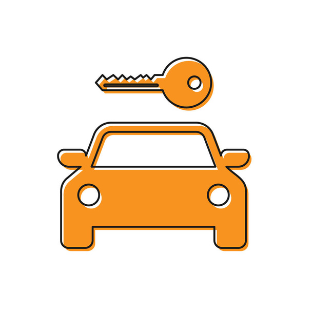 Orange Car rental icon isolated on white background. Rent a car sign. Key with car. Concept for automobile repair service, spare parts store. Vector Illustration - Vector, Image