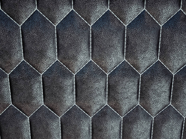 Leather stitched hexagon or honecomb black shiny texture  - Фото, зображення