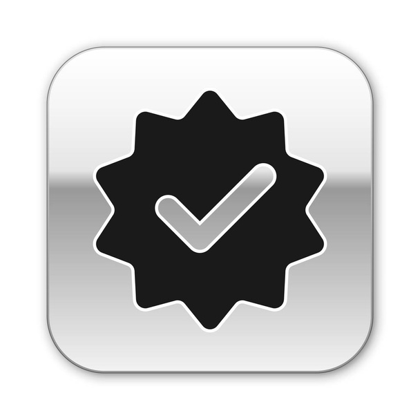 Medaglia nera approvata o certificata con nastri e icona del segno di spunta isolata su sfondo bianco. Pulsante quadrato argento. Illustrazione vettoriale
 - Vettoriali, immagini