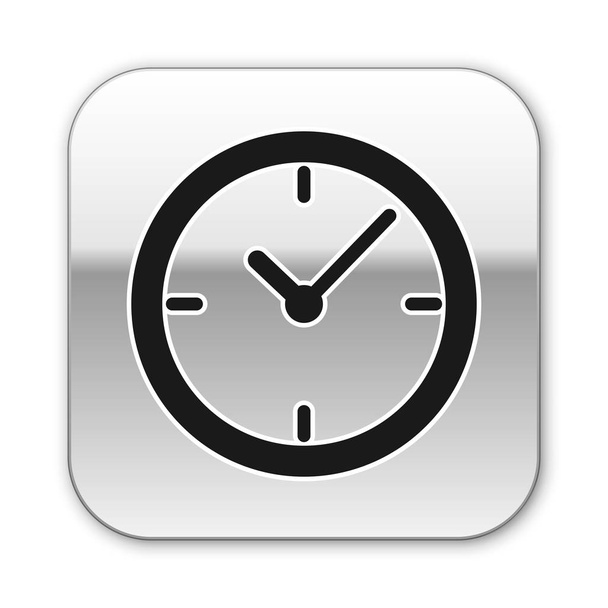 Black Clock icon isolated on white background. Silver square button. Vector Illustration - Vettoriali, immagini