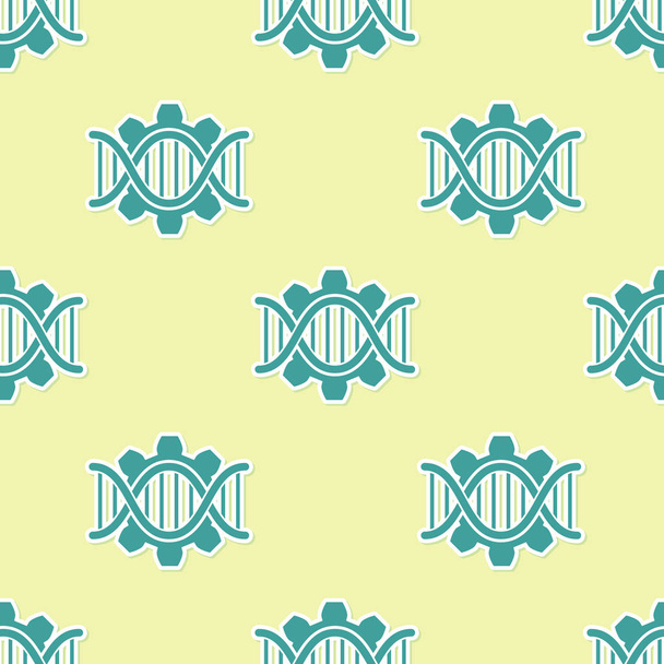 Icono de ingeniería genética verde aislado patrón sin costuras sobre fondo amarillo. Análisis de ADN, pruebas genéticas, clonación, pruebas de paternidad. Ilustración vectorial
 - Vector, imagen