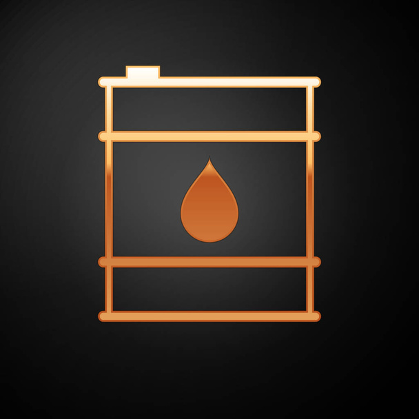 goldene Ölfass-Linie Symbol isoliert auf schwarzem Hintergrund. Behälter für Ölfässer. für Infografik, Kraftstoff, Industrie, Energie, Ökologie. Vektorillustration - Vektor, Bild
