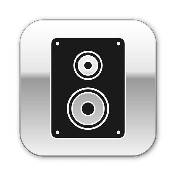 Black Stereo speaker icon isolated on white background. Sound system speakers. Music icon. Musical column speaker bass equipment. Silver square button. Vector Illustration - Vector, Image