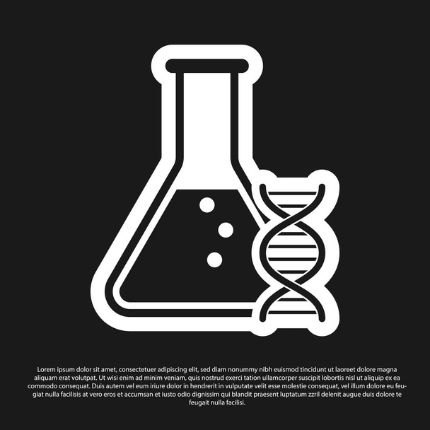Pesquisa de DNA preto, ícone de pesquisa isolado em fundo preto. Engenharia genética, testes genéticos, clonagem, testes de paternidade. Ilustração vetorial
 - Vetor, Imagem