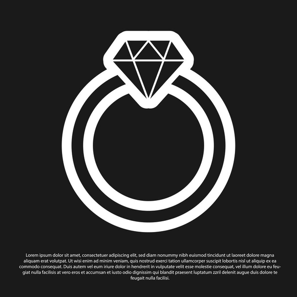 schwarzer Diamant Verlobungsring Symbol isoliert auf schwarzem Hintergrund. Vektorillustration - Vektor, Bild