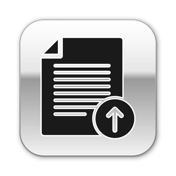 schwarzes Upload-Dateisymbol auf weißem Hintergrund. Dateidokument-Symbol. Dokumentenpfeil. Silberner quadratischer Knopf. Vektorillustration - Vektor, Bild