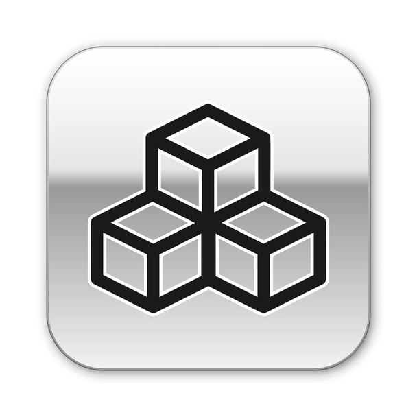 Zwart isometrische kubus pictogram geïsoleerd op witte achtergrond. Geometrische kubussen effen pictogram. 3D vierkante teken. Vak symbool. Zilveren vierkante knop. Vector illustratie - Vector, afbeelding