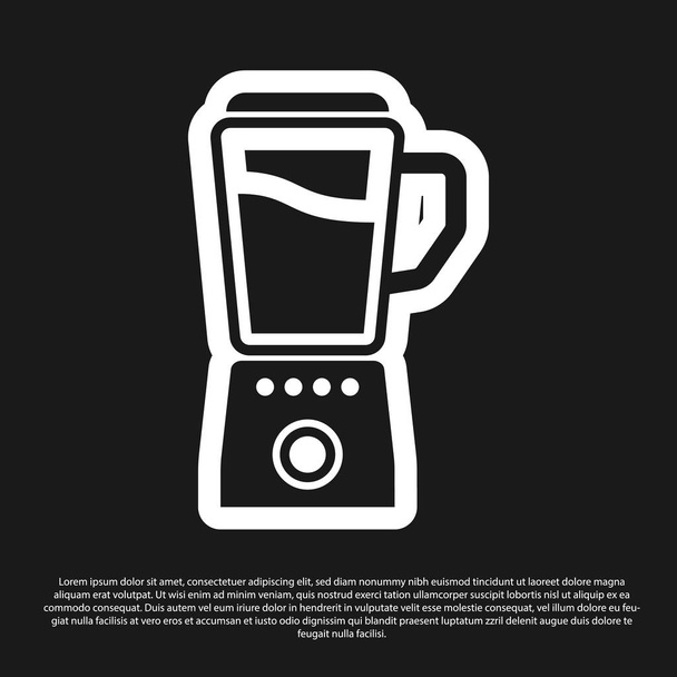 Zwarte blender icoon geïsoleerd op zwarte achtergrond. Keuken elektrische stationaire blender met kom. Kook smoothies, cocktail of SAP. Vector illustratie - Vector, afbeelding