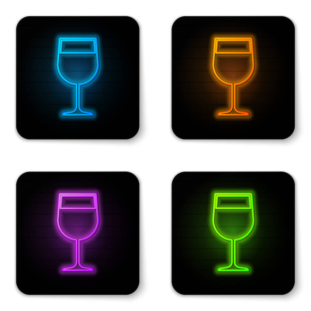 Ícone de vidro de vinho de néon brilhante isolado no fundo branco. Ícone de vinho. Símbolo Goblet. Sinal de vidro. Botão quadrado preto. Ilustração vetorial
 - Vetor, Imagem