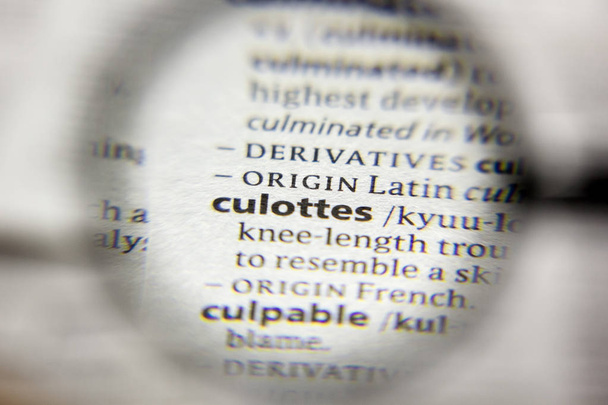 The word or phrase Culottes in a dictionary. - Photo, Image