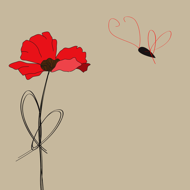 Poppy flower with butterfly - Вектор,изображение