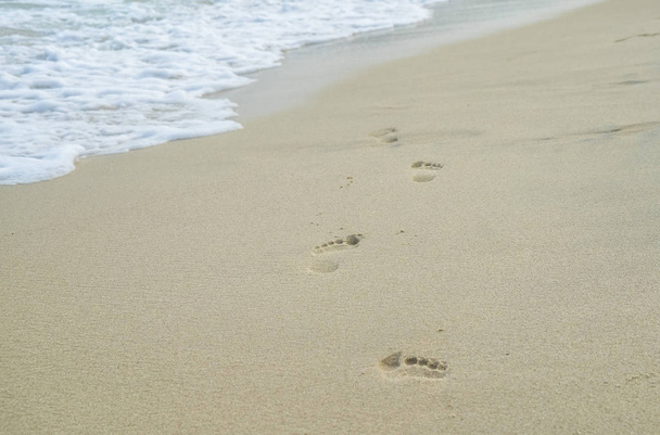 voetafdrukken in het zand op het strand - Foto, afbeelding