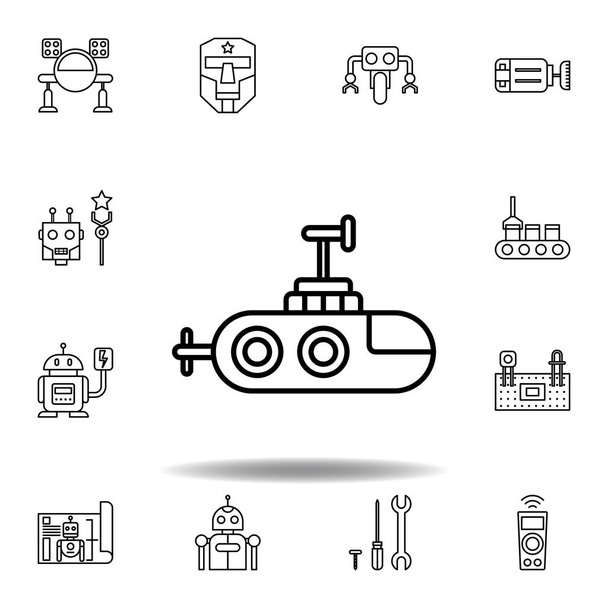 Ícone de contorno do submarino robótico. conjunto de ícones de ilustração robótica. sinais, símbolos podem ser usados para web, logotipo, aplicativo móvel, UI, UX
 - Vetor, Imagem