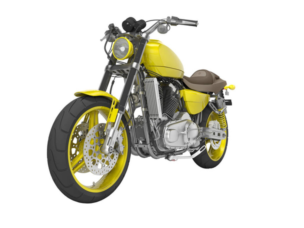 Żółty motocykl na dwóch miejscach widok z przodu 3D Render na białym BAC - Zdjęcie, obraz