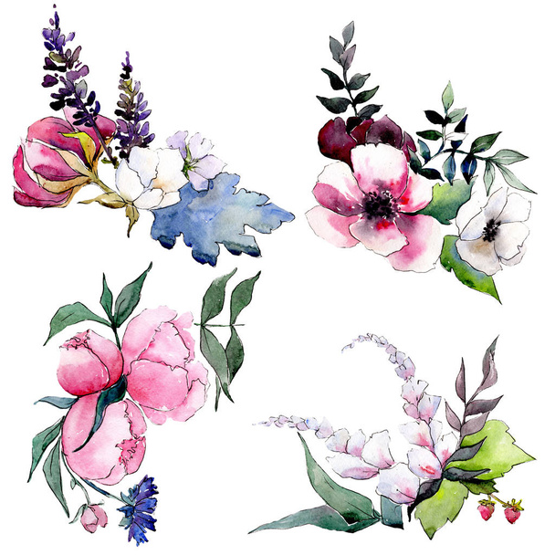 Bouquet floral botanical flowers. Watercolor background illustration set. Isolated bouquets illustration element. - Foto, immagini
