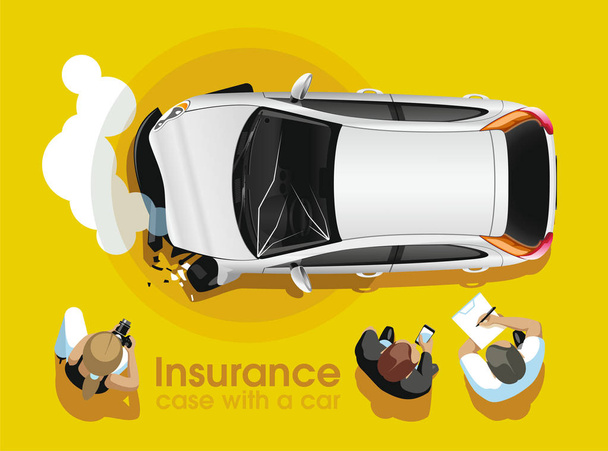 Agentes de seguros evalúan daños en accidentes automovilísticos
 - Vector, Imagen