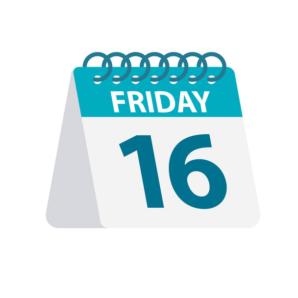 Friday 16 - Calendar Icon. Vector illustration of week day paper leaf. Calendar Template - Вектор,изображение