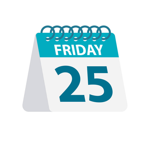 Friday 25 - Calendar Icon. Vector illustration of week day paper leaf. Calendar Template - Vector, Image