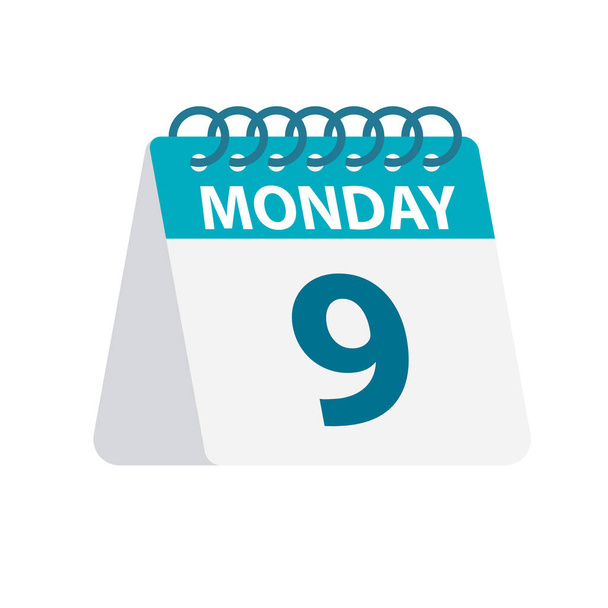 Monday 9 - Calendar Icon. Vector illustration of week day paper leaf. Calendar Template - Vector, Image