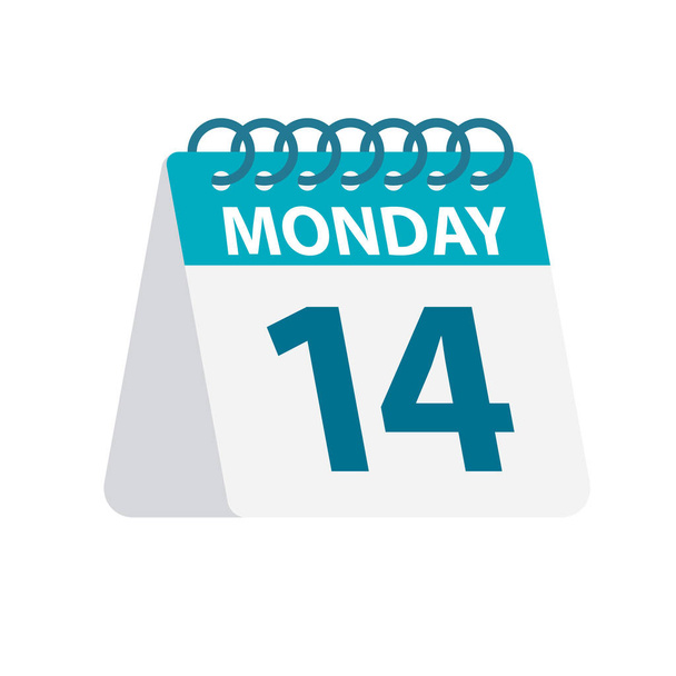 Monday 14 - Calendar Icon. Vector illustration of week day paper leaf. Calendar Template - Vector, Image