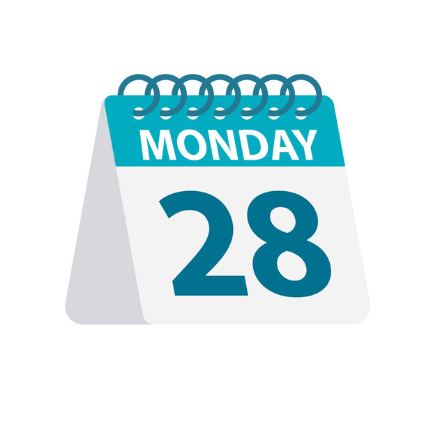 Monday 28 - Calendar Icon. Vector illustration of week day paper leaf. Calendar Template - Vector, Image