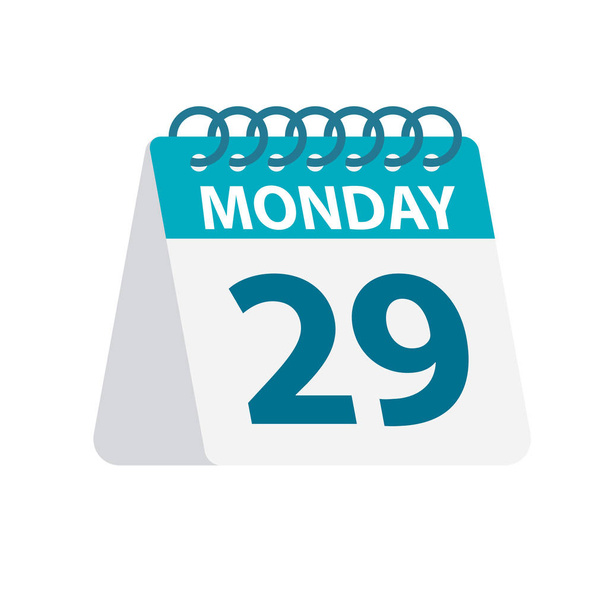 Monday 29 - Calendar Icon. Vector illustration of week day paper leaf. Calendar Template - Vector, Image