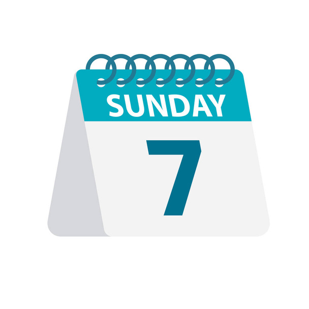 Sunday 7 - Calendar Icon. Vector illustration of week day paper leaf. Calendar Template - Vector, imagen
