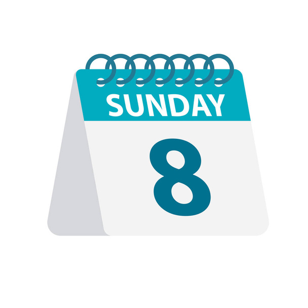 Sunday 8 - Calendar Icon. Vector illustration of week day paper leaf. Calendar Template - Vector, Image