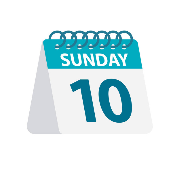 Sunday 10 - Calendar Icon. Vector illustration of week day paper leaf. Calendar Template - Vector, imagen