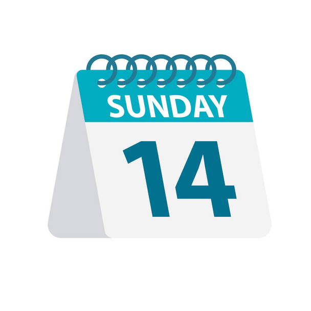 Sunday 14 - Calendar Icon. Vector illustration of week day paper leaf. Calendar Template - Vector, Image