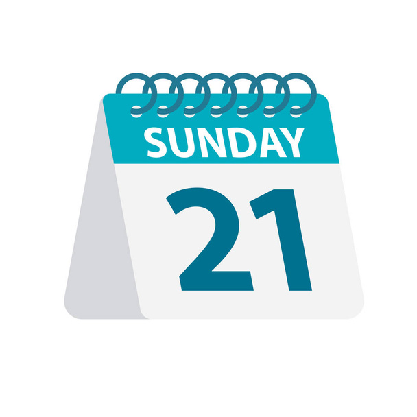 Sunday 21 - Calendar Icon. Vector illustration of week day paper leaf. Calendar Template - Vector, Image