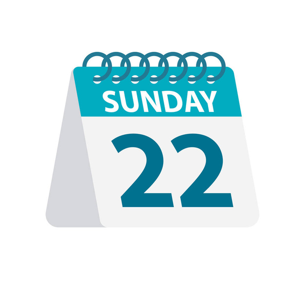 Sunday 22 - Calendar Icon. Vector illustration of week day paper leaf. Calendar Template - Vektor, kép