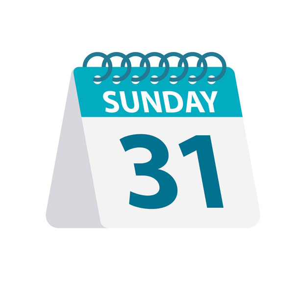 Sunday 31 - Calendar Icon. Vector illustration of week day paper leaf. Calendar Template - Vector, Image