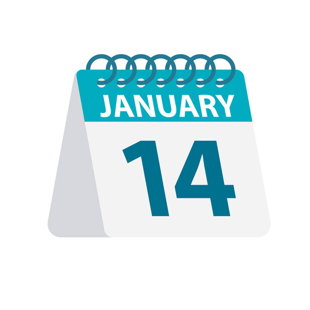 14 de janeiro - Calendário Ícone. Ilustração vetorial de um dia do mês. Modelo de calendário de desktop
 - Vetor, Imagem