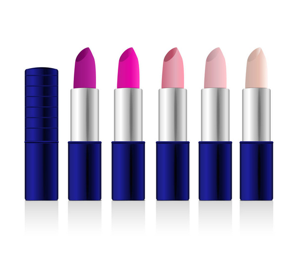 Set of color lipsticks. Cosmetic product. Lipstick color set isolated on white background. Vector illustration - Vektori, kuva