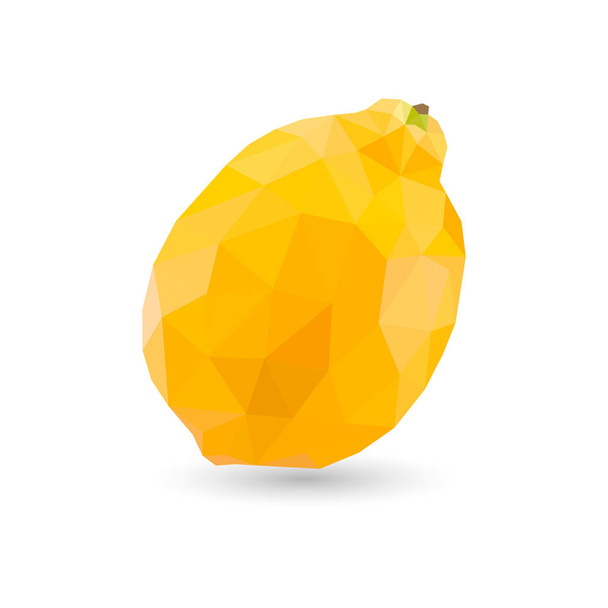 低ポリレモン。ポリゴンイラスト。ベクトルは白い背景に分離されています。幾何学的な多角形の果実、三角形。トライアングルレモン熟したレモンの三角測量. - ベクター画像
