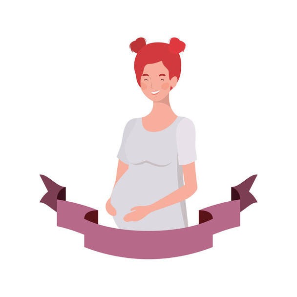 Kobieta w ciąży z ozdobną wstążką - Wektor, obraz