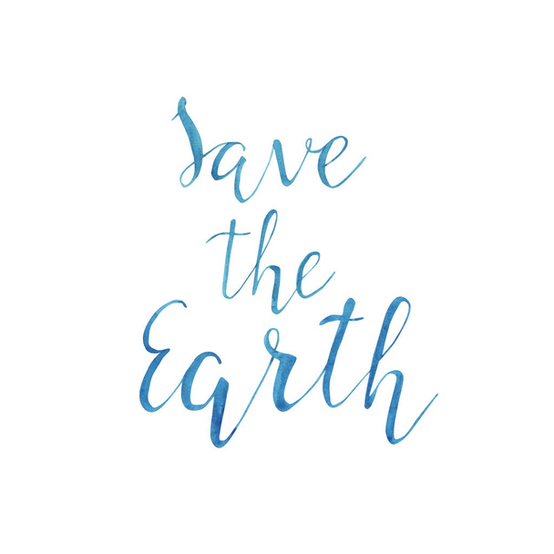 save the Earth hand drawn blue watercolor lettering - Foto, Imagen