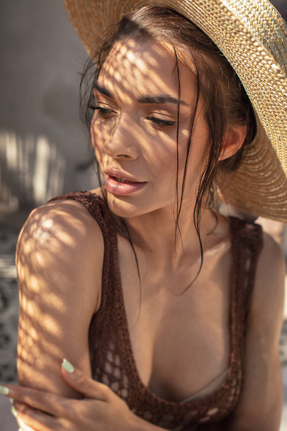 Portrait of beauty girl in summer hat. - Фото, изображение