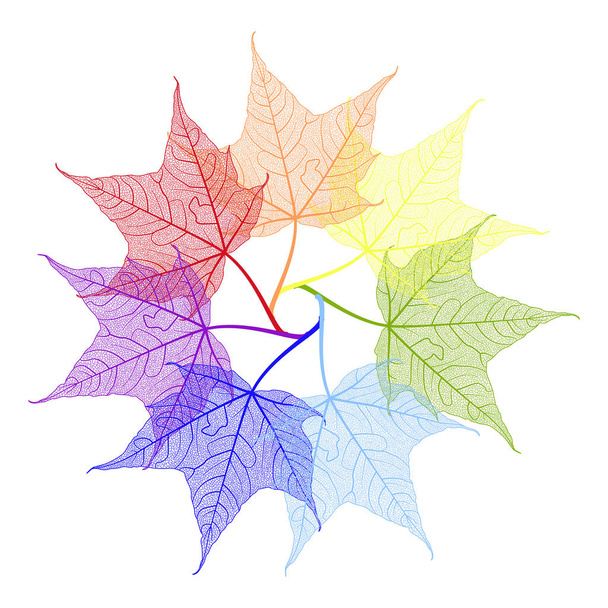Όμορφο φόντο με χρωματιστά φύλλα σφενδάμου. Πολύχρωμο ουράνιο τόξο. Απεικόνιση διανύσματος. Κέρδος ανά μετ. 10 - Διάνυσμα, εικόνα