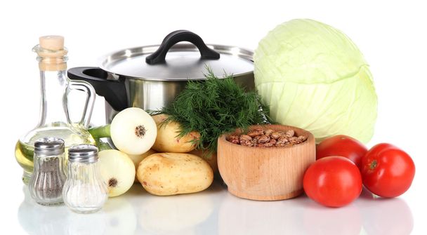 Ingredients for cooking borsch isolated on white - Foto, afbeelding