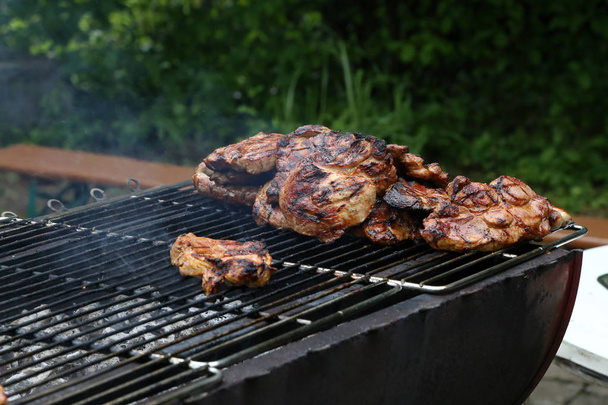 Grilled meat on the grill, close up - Photo, Image