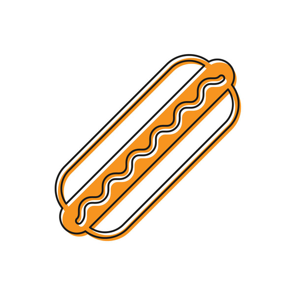 白い背景に隔離されたマスタードアイコンを持つオレンジホットドッグサンドイッチ。ソーセージのアイコンファーストフードの看板。ベクトルイラストレーション - ベクター画像