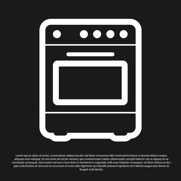 Icona Forno nero isolato su sfondo nero. Fornello a gas segno forno. Illustrazione vettoriale - Vettoriali, immagini