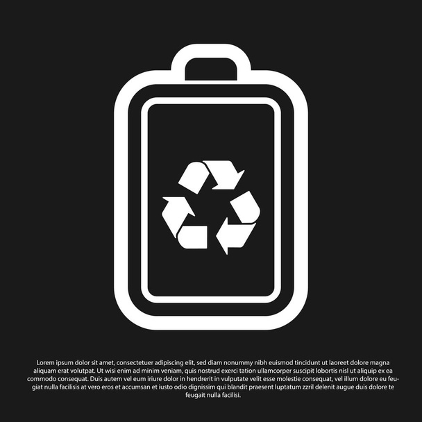 schwarzer Akku mit Recycling-Symbol auf schwarzem Hintergrund. Batterie mit Recycling-Symbol - Konzept für erneuerbare Energien. Vektorillustration - Vektor, Bild